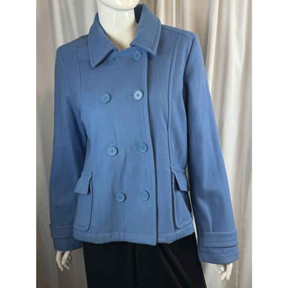 Old Navy Wool Blend Double Breast Cropped Pea Coat, Sky Blue, Sz: L, 59-14 - Picture 1 of 16